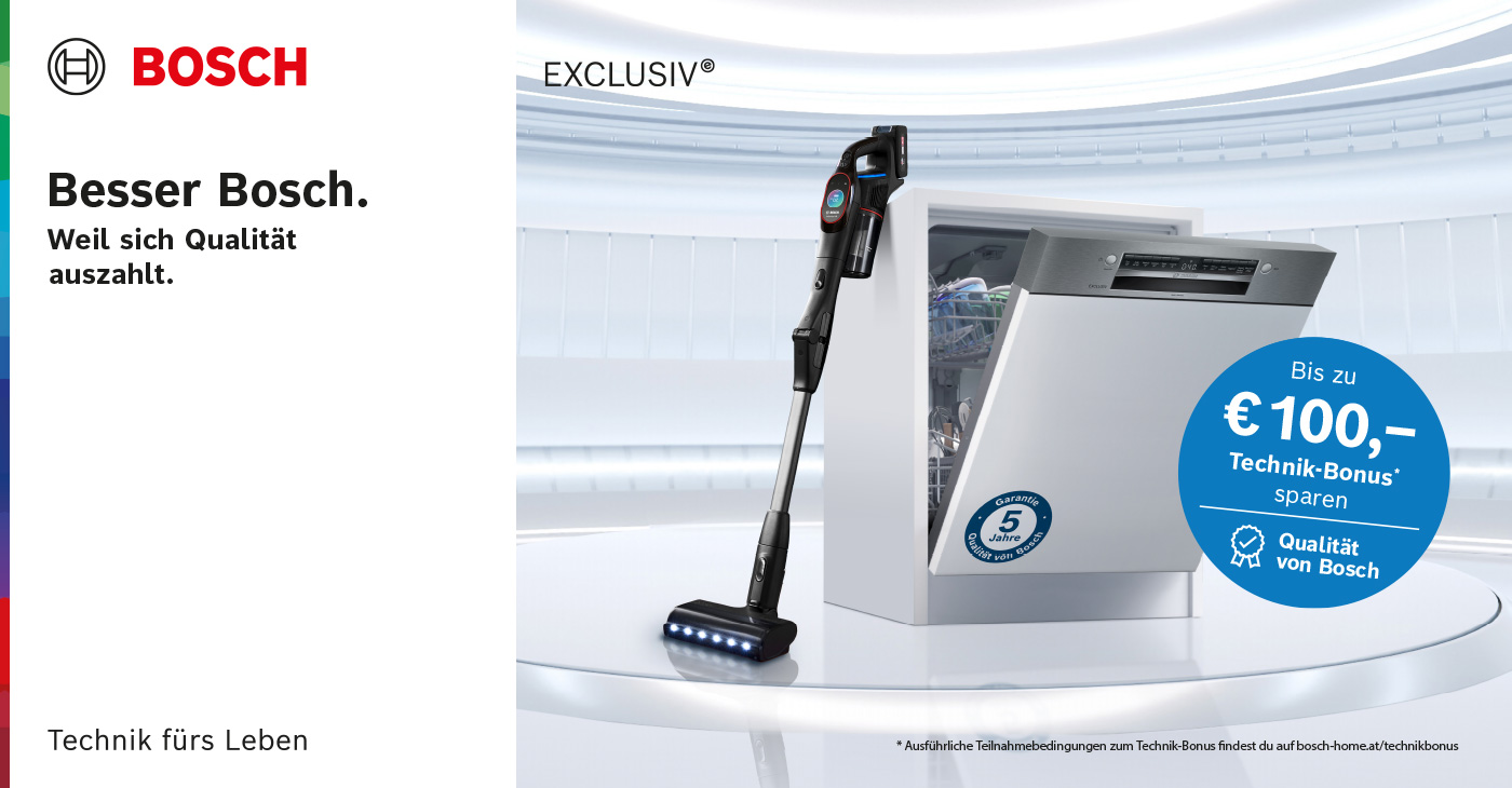 Bosch EXCLUSIV Technik-Bonus. Sichern Sie sich jetzt bis zu 100€ Technik-Bonus*
