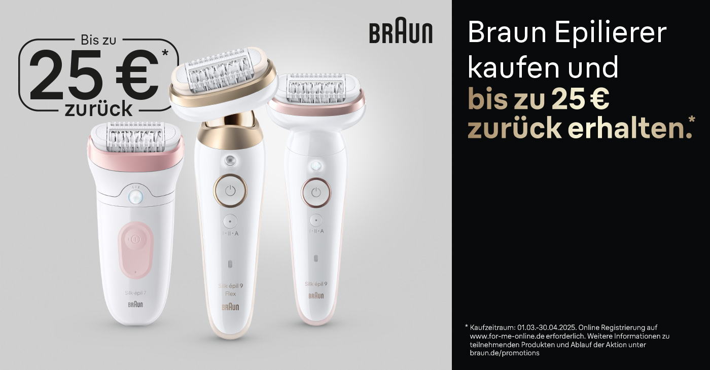 Mit Braun Epilierern setzen Sie auf langanhaltende GlÃ¤tte â€“ und erhalten bis zu 25 â‚¬ zurÃ¼ck!**