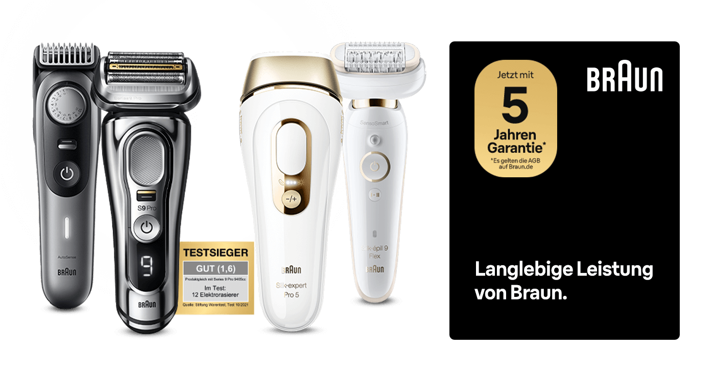 Verlängern Sie jetzt die Garantie Ihres neuen Braun Geräts auf bis zu 5 Jahre!*