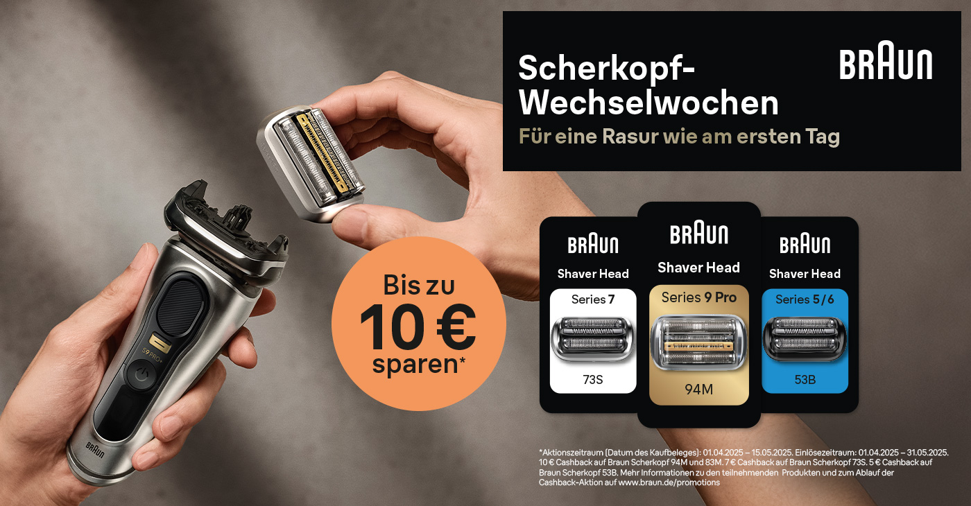 Sichern Sie sich jetzt bis zu 10€ Cashback auf Scherköpfe und Reinigungskartuschen!*