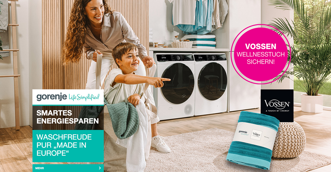 Gorenje Waschmaschine oder Wäschetrockner kaufen und ein trendiges VOSSEN Wellnesstuch gratis erhalten.