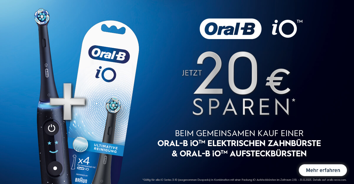 Oral-B Beim gemeinsamen Kauf einer elektrischen Zahnbürste der iO Serien 3-10 + iO Aufsteckbürsten erhalten Sie jetzt Cash back!