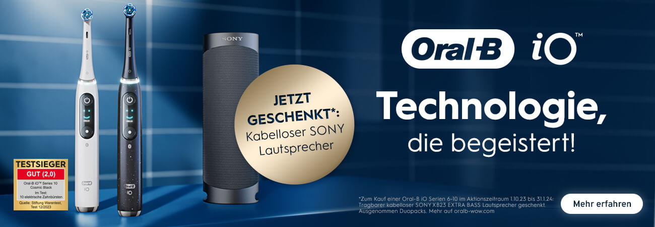 Beim Kauf einer Oral-B iO Serie 6-10 erhalten Sie einen kabellosen SONY-Lautsprecher geschenkt!