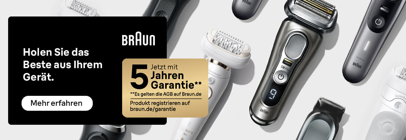 Verlängern Sie jetzt die Garantie Ihres neuen Braun Geräts auf bis zu 5 Jahre!