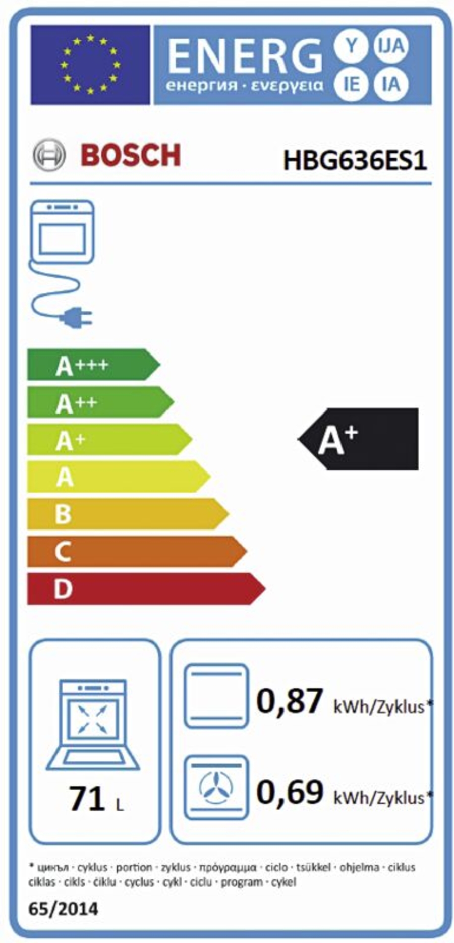 Bosch HBG636ES1 Backofen Edelstahl A+ Assist-Funktion 1 x Backblech emailliert, 1 x Kombirost, 1 x Universalpfanne