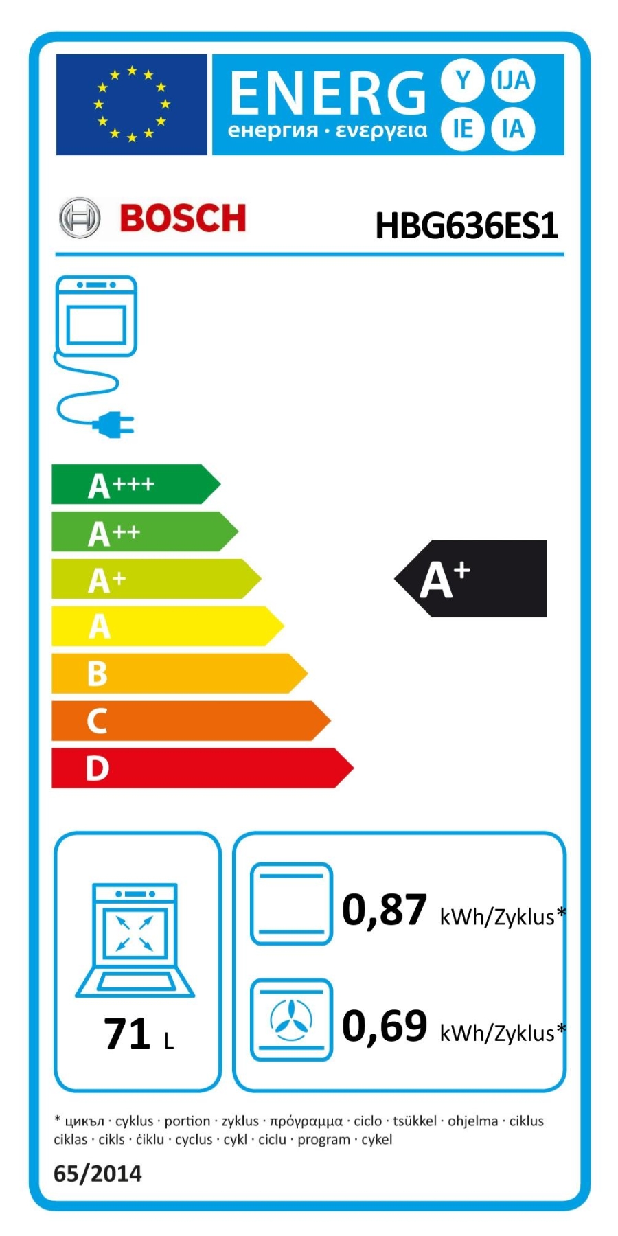 Bosch HBG636ES1 Backofen Edelstahl A+ Assist-Funktion 1 x Backblech emailliert, 1 x Kombirost, 1 x Universalpfanne