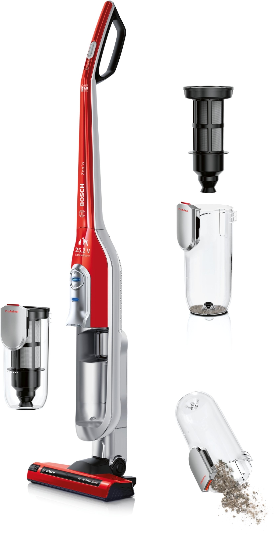 Bosch BCH6ZOOO Handstaubsauger Zoo'o ProAnimal Beutellos, tornadorot Akkusauger 25.2V Rot