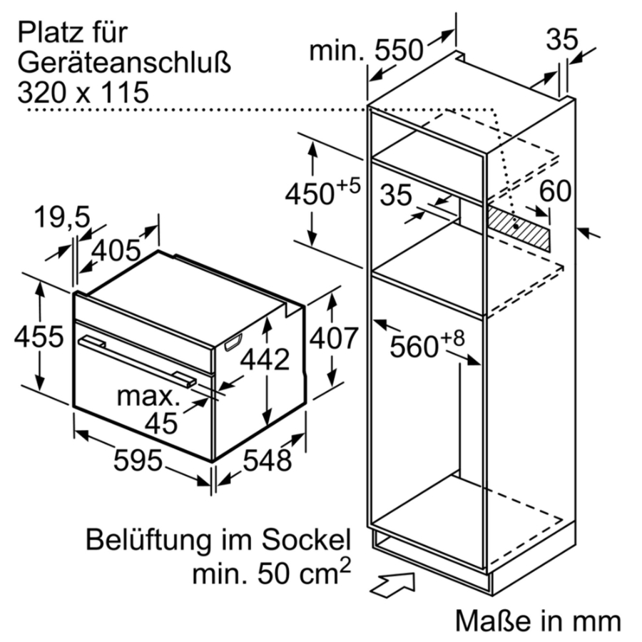 Siemens CM678G4S1 Einbau Kompaktbackofen mit Mikrowelle Edelstahl  Gerätemaße (HxBxT): 455 x 595 x 548 mm