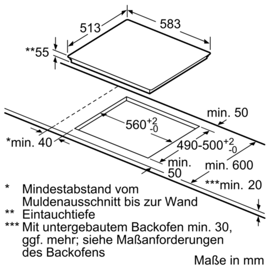 Siemens EX645FXC1E Einbau Induktions-Kochstelle 60 cm Edelstahl Einbaumaße: 560 mm x 490 mm