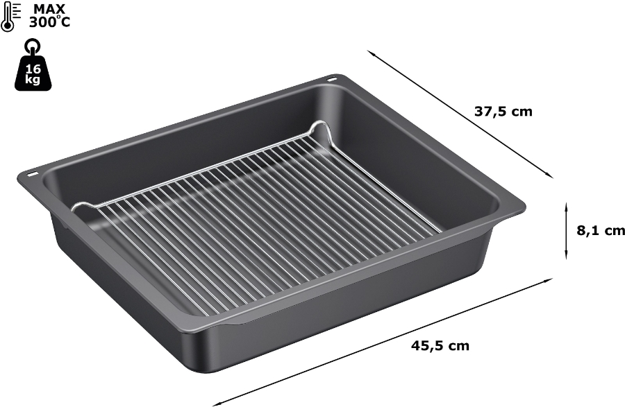 Siemens HZ633070 Profipfanne mit Rost, 81 x 455 x 375 mm yrolyse geeignet, spülmaschinengeeignet