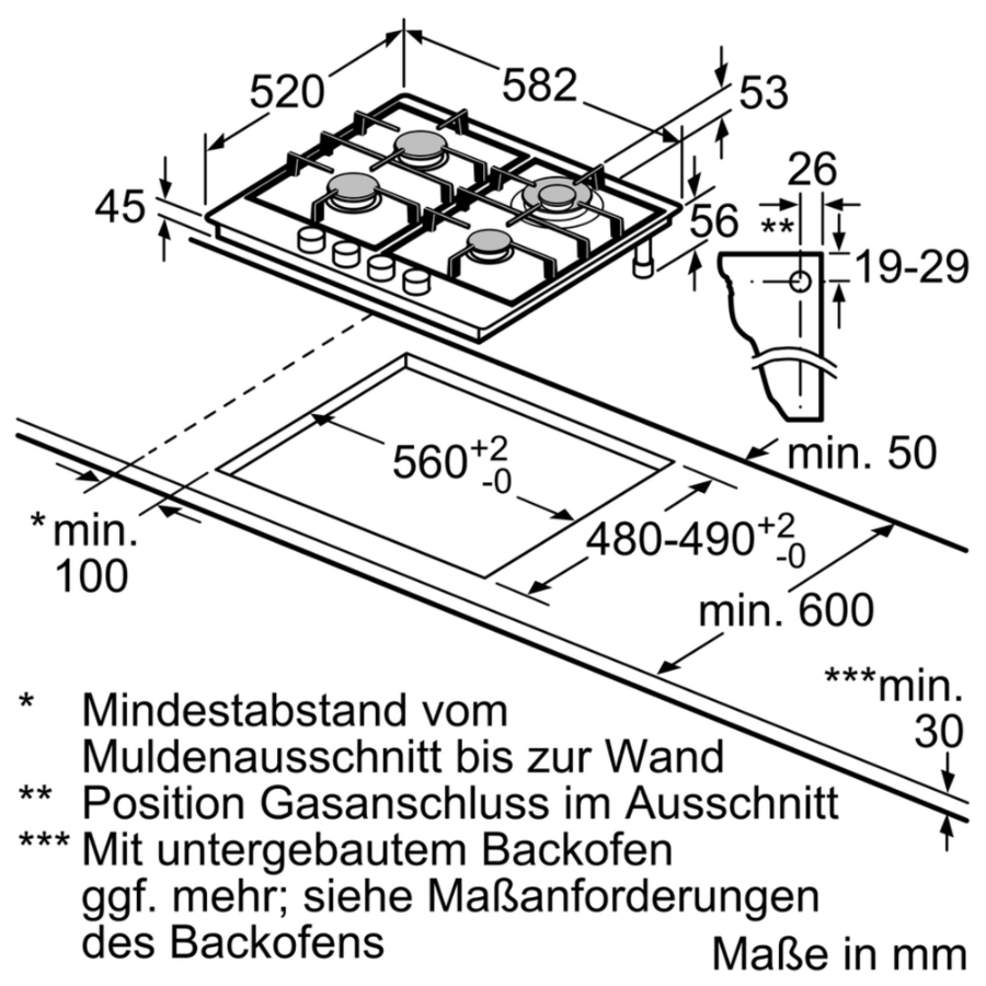 Siemens EC6A5HB90D iQ500, Gaskochfeld, 60cm stepFlame Technology, Wokbrenner mit 3,3 kW