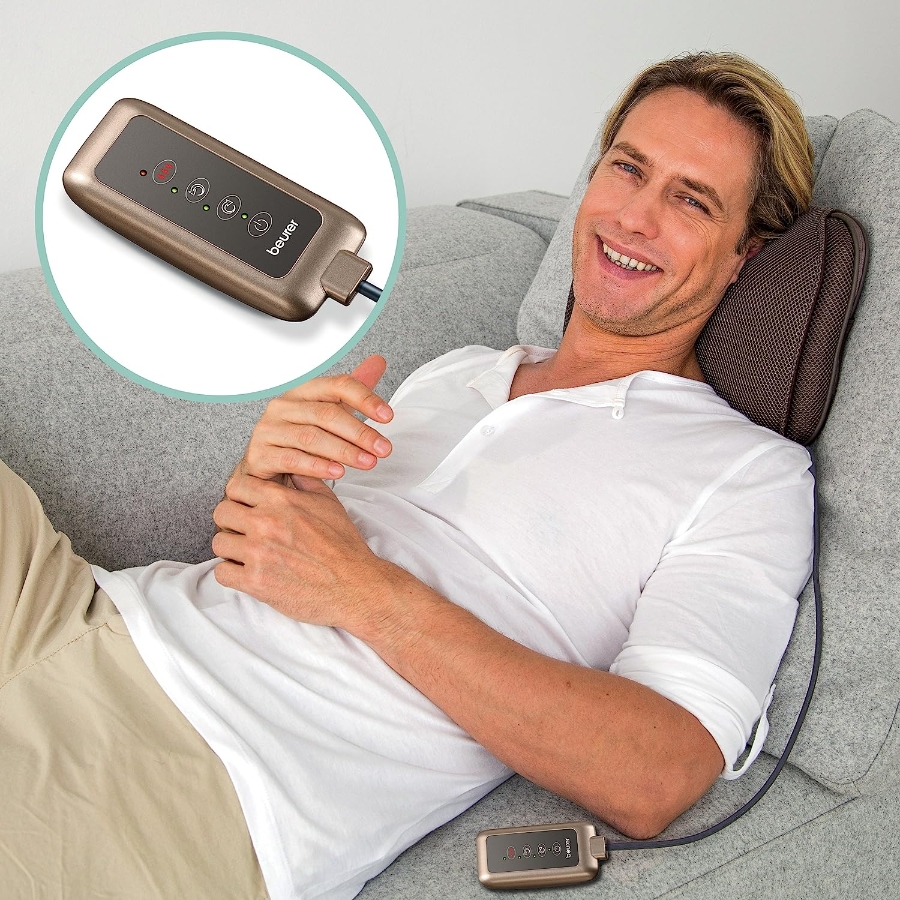 Beurer MG147 Shiatsu Massage Kissen Rücken-Nacken-Massagegerät Wärmefunktion,Mit abnehmbarem Bezug und Handschalter 