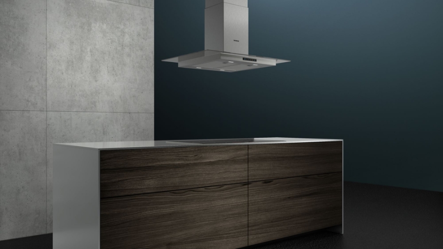 Siemens LF97GBM50 Glas-EsseEdelstahl mit Glasschirm Insel-Esse, 90 cm
