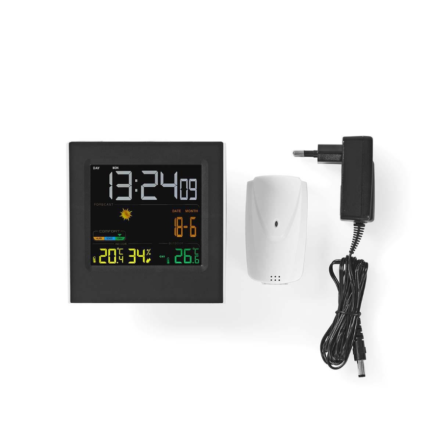 Nedis WEST404BK Wetterstation  LED-Anzeige | Weckerfunktion nnen- und Aussenbereich | Inklusive schnurloser Wettersensor