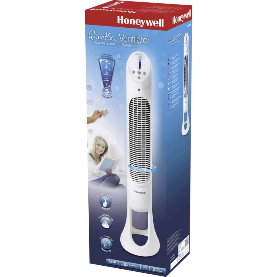Honeywell HYF260E4 Eleganter Turmventilator mit QuietSet®-Kontrolle  zur Auswahl aus 5 Kühlstufen – von flüsterleiser
