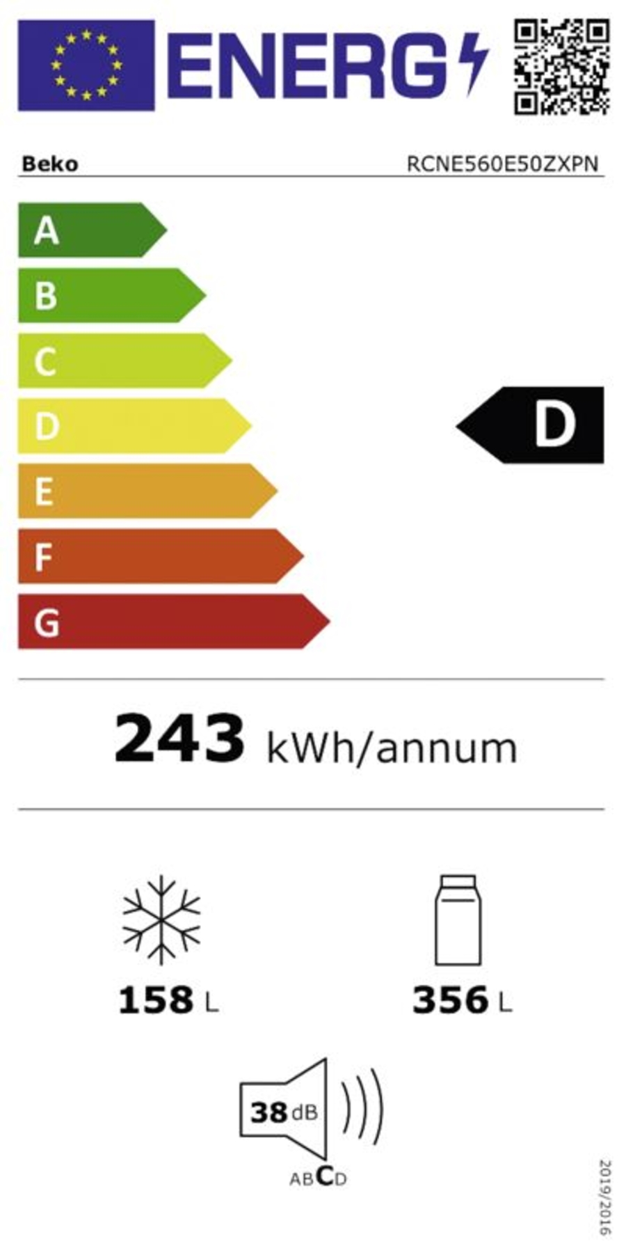 Beko RCNE560E50ZXPN Kühl-Gefrier Kombination 501L, NoFrost 