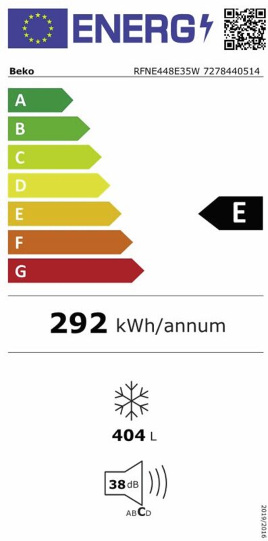 Beko RFNE448E35W Gefrierschrank, 70cm, 404l, NoFrost Höhe: 191,2cm, Breite: 70cm