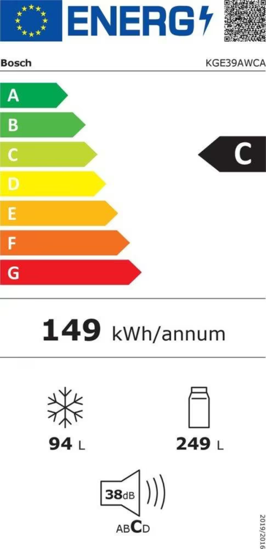 Bosch KGE39AWCA  Freistehende Kühl-Gefrier-Kombination mit