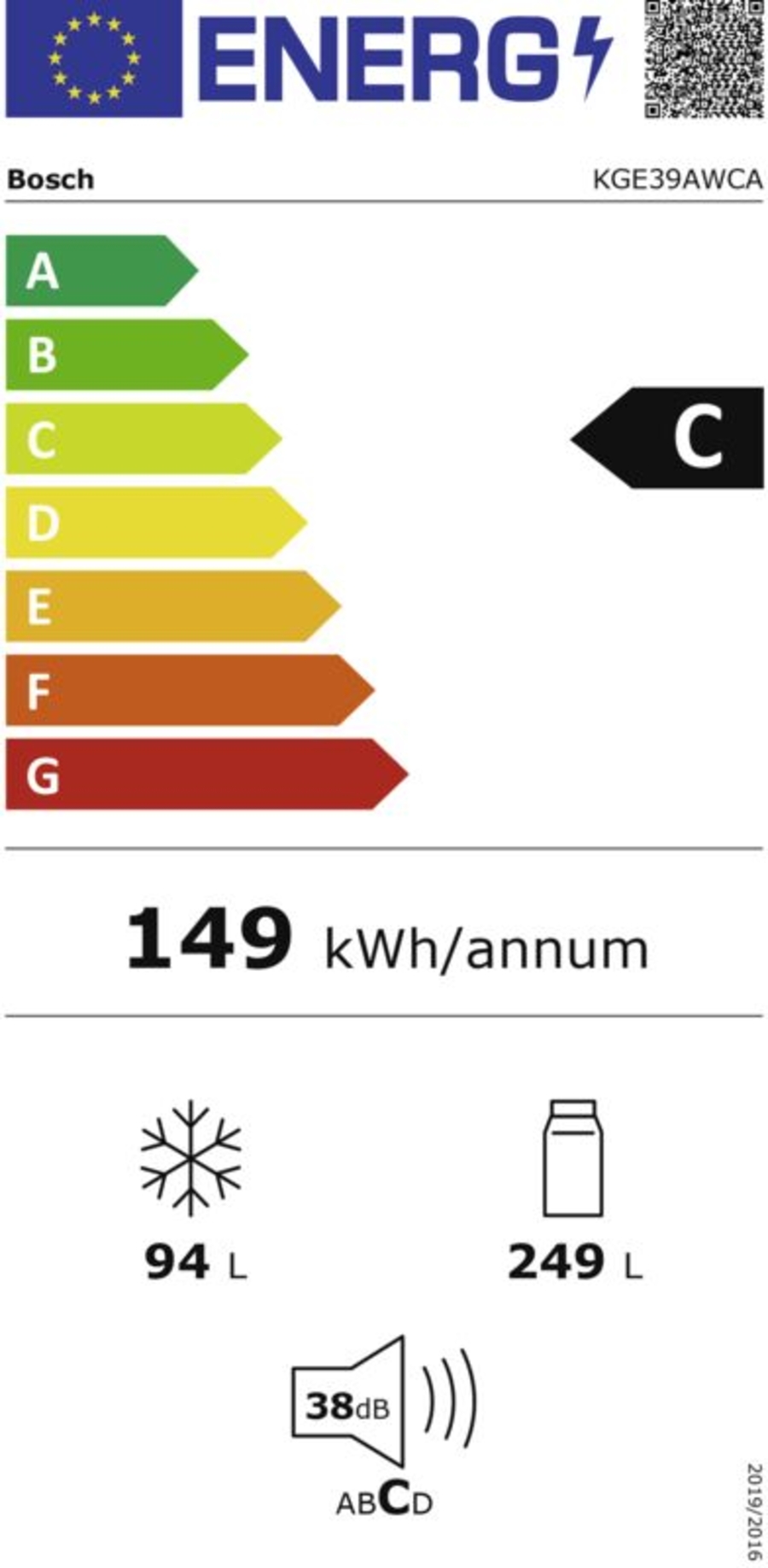 Bosch KGE39AWCA  Freistehende Kühl-Gefrier-Kombination mit