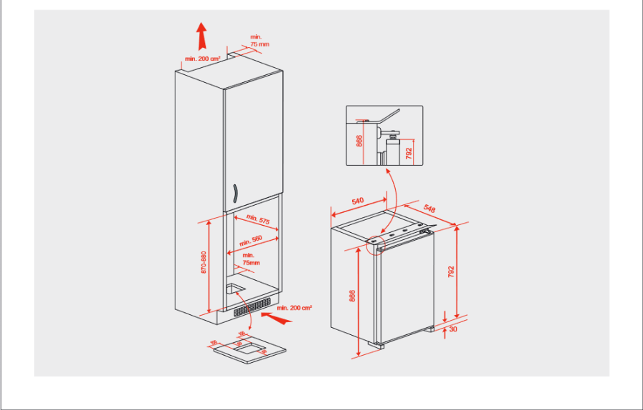 Elektrabregenz KIR 2134-2  Einbau Kühlschrank mit Gefrierfach 88cm Schlepptüre 