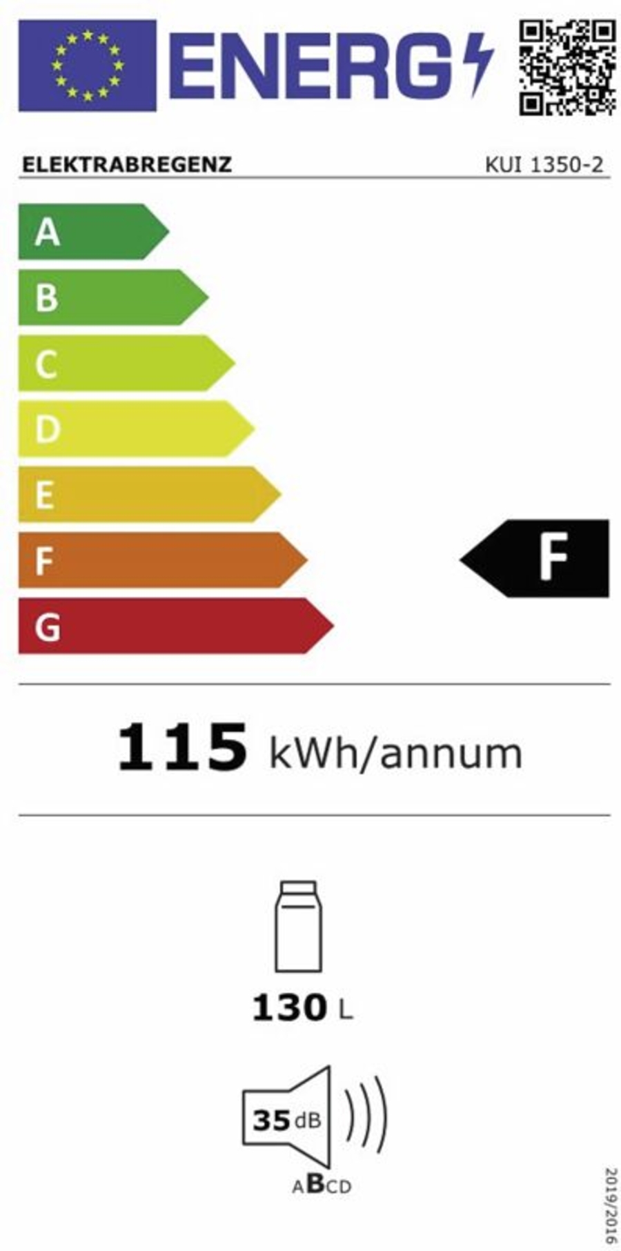 Elektrabregenz KUI 1350-2 Einbau-Unterbau-Kühlschrank Nutzinhalt 130 Liter