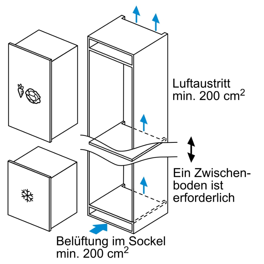 Siemens GI21VAFE0 iQ500 Gefrierschrank Einbau 88 cm Nische Festtür 87.4 x 55.8 cm