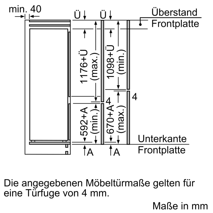 Siemens KI87VVSE0 iQ300 Einbau-Kühl-Gefrier-Kombination mit Gefrierbereich unten 177.2 x 54.1 cm