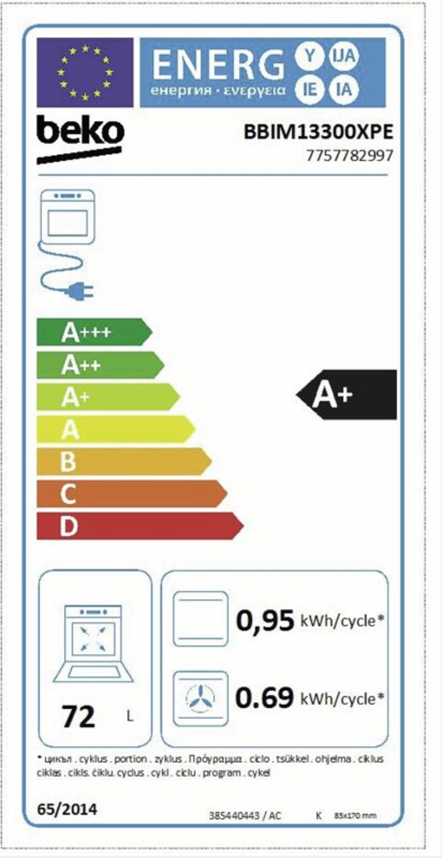 Beko BBIM13300XPE Multifunktionsbackrohr  mit 8 Kochfunktionen, Pyrolyse(Selbstreinigung)