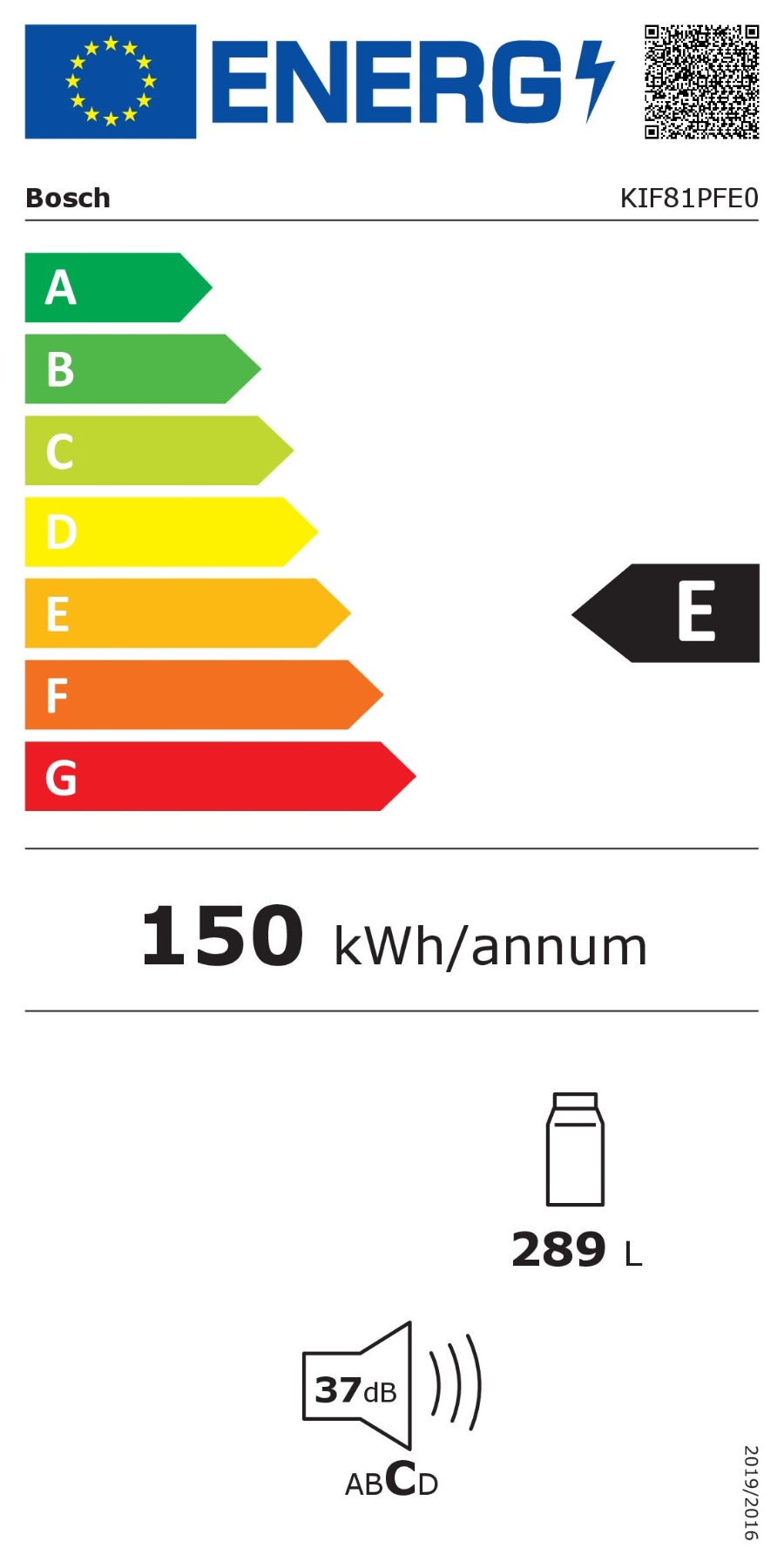 Bosch KIF81PFE0  Einbau-Kühlschrank 289l Festtür davon 83l Kaltlagerzone (0°C) 