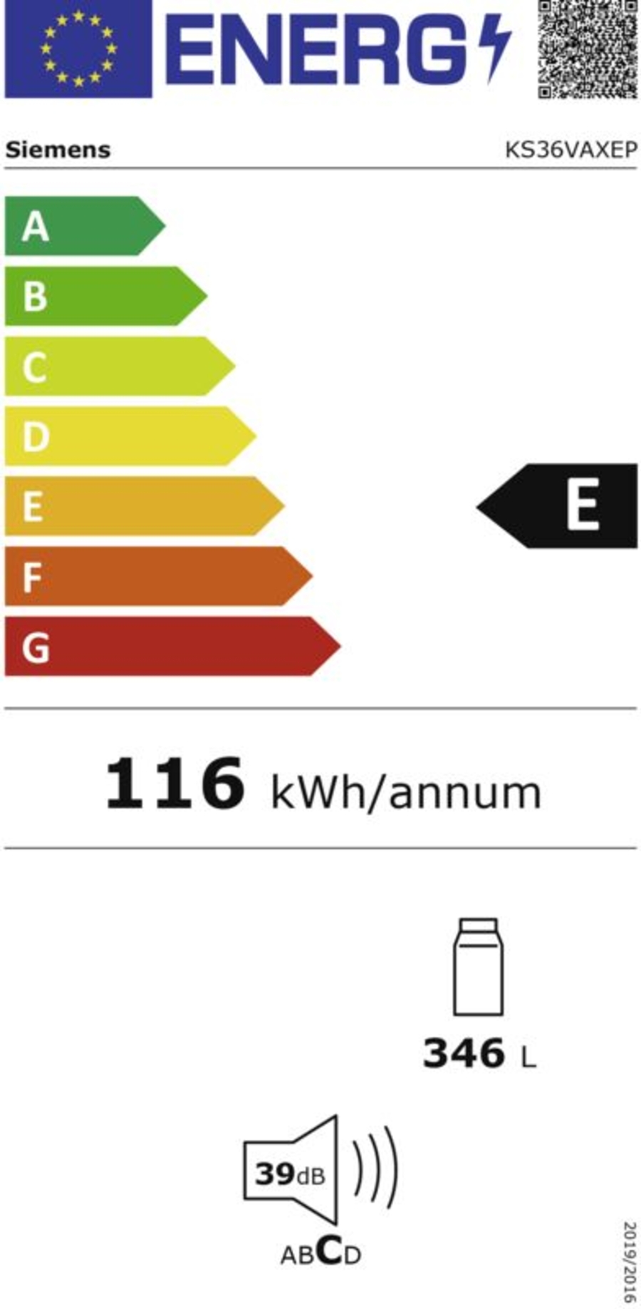 Siemens KS36VAXEP  Kühlschrank schwarz stand,346l Abmessungen (HxBxT):1860x600x650mm 