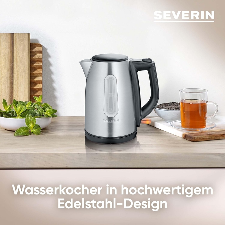 Severin WK3469 Wasserkocher Edelstahl-Schwarz  2.200 Watt 