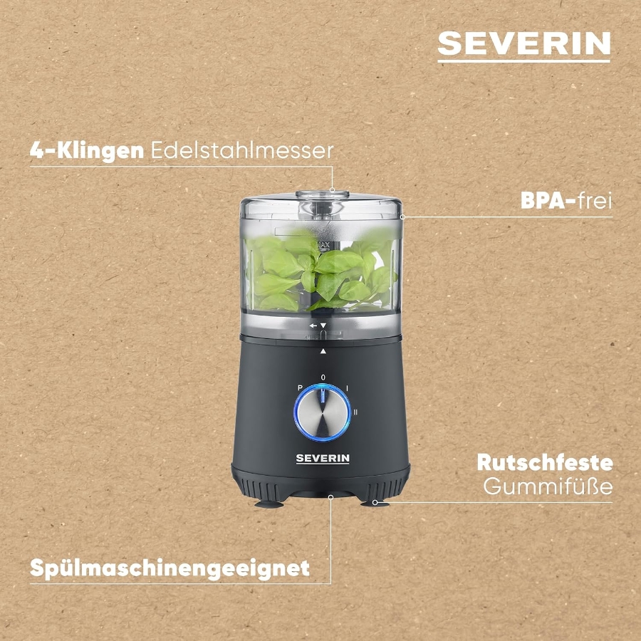 Severin KM3865  Zerkleinerer 400 W Edelstahl (gebürstet)  Schwarz  