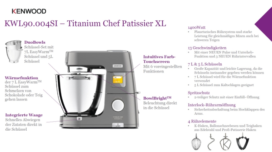 Kenwood Elektro KWL90.004SI Titanium Chef Patissier XL Küchenmaschine 0W20011359