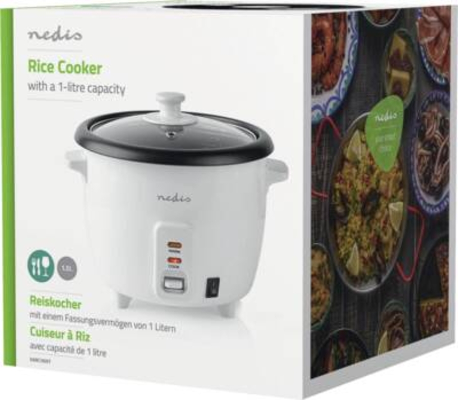 Nedis KARC10WT Reiskocher 1.0 l | 400 W | Antihaft-Beschichtung  Herausnehmbare Schüssel | Automatische Abschaltung