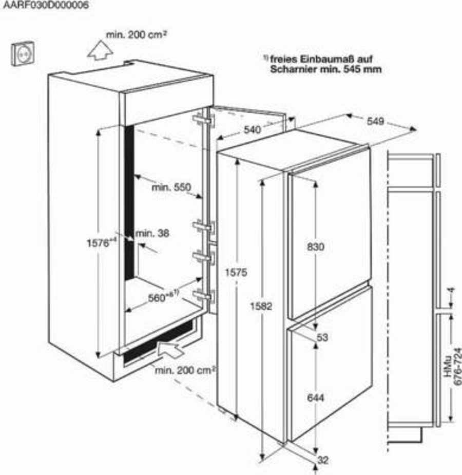 Zanussi ZNLN16FS1  Kühl-Gefrierkombination Einbau 158 cm Schlepptüre