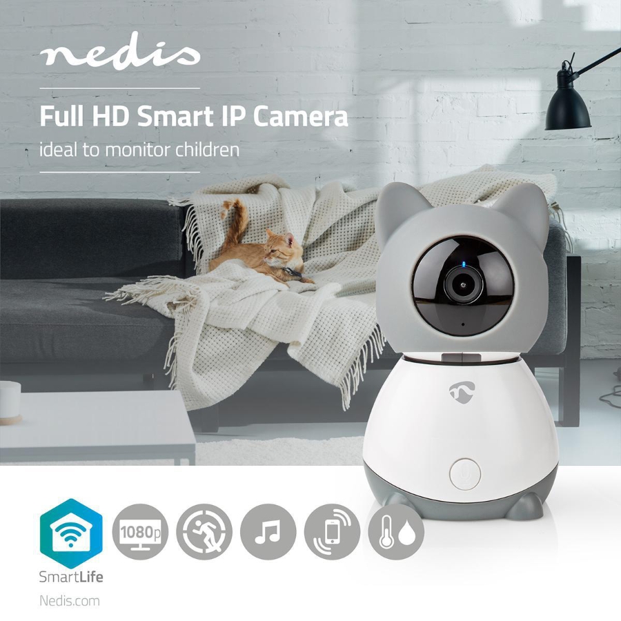 Nedis WIFICI30CGY Smartlife Innenkamera WLAN | Full HD 1080p  Pan tilt  Cloud / MicroSD | mit Bewegungssensor | Nachtsicht
