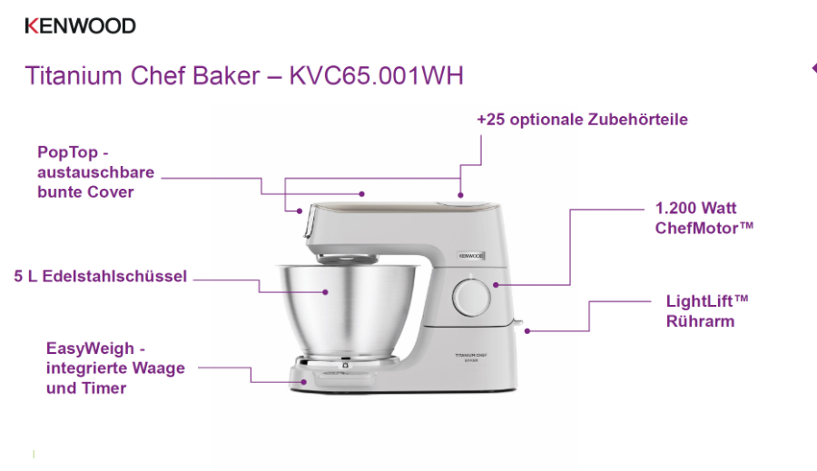 Kenwood Elektro KVC65.001WH Titanium Chef Baker Küchenmaschine  weiß