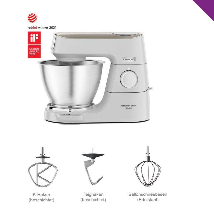 Kenwood Elektro KVC65.001WH Titanium Chef Baker Küchenmaschine  weiß