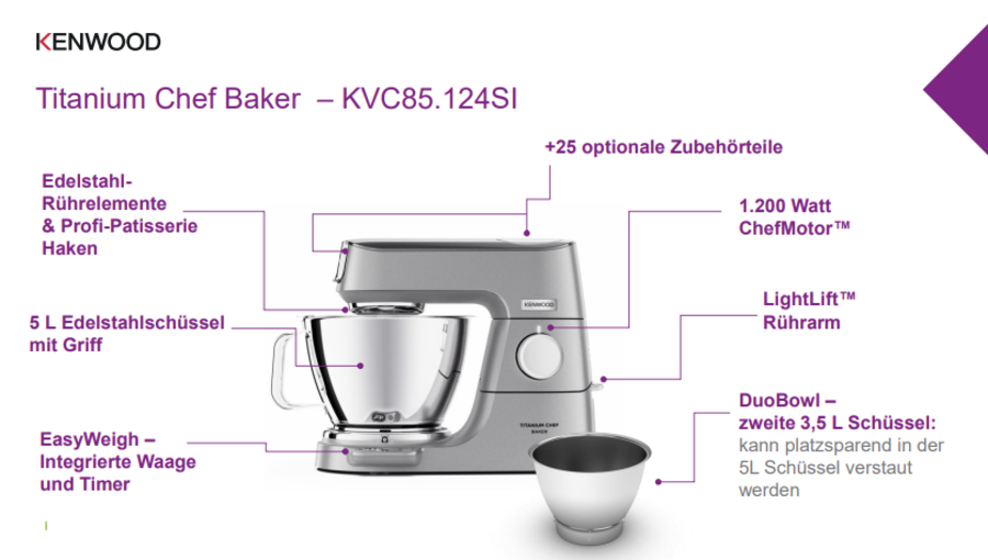 Kenwood Elektro KVC85.124SI Titanium Chef Baker Küchenmaschine 