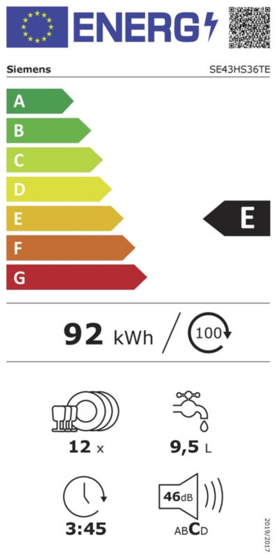 Siemens SE43HS36TE Geschirrspüler Unterbau-Einbau 60 cm Edelstahl