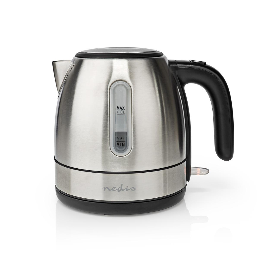 Nedis KAWK300EAL Wasserkocher 1.0 l | Edelstahl | Aluminium  Um 360 Grad drehbar | Verdecktes Heizelement
