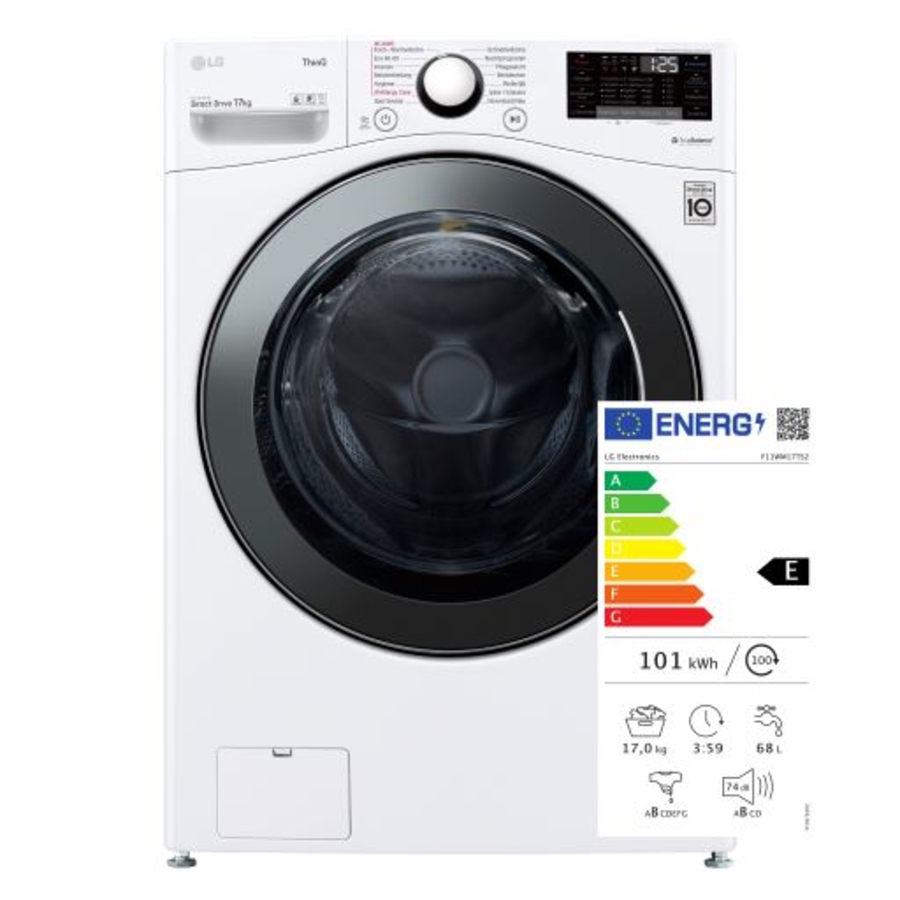 LG F11WM17TS2 Waschmaschine mit 17 kg Kapazität 1100 U/min TurboWash, Steam, Wi-Fi-Funktion