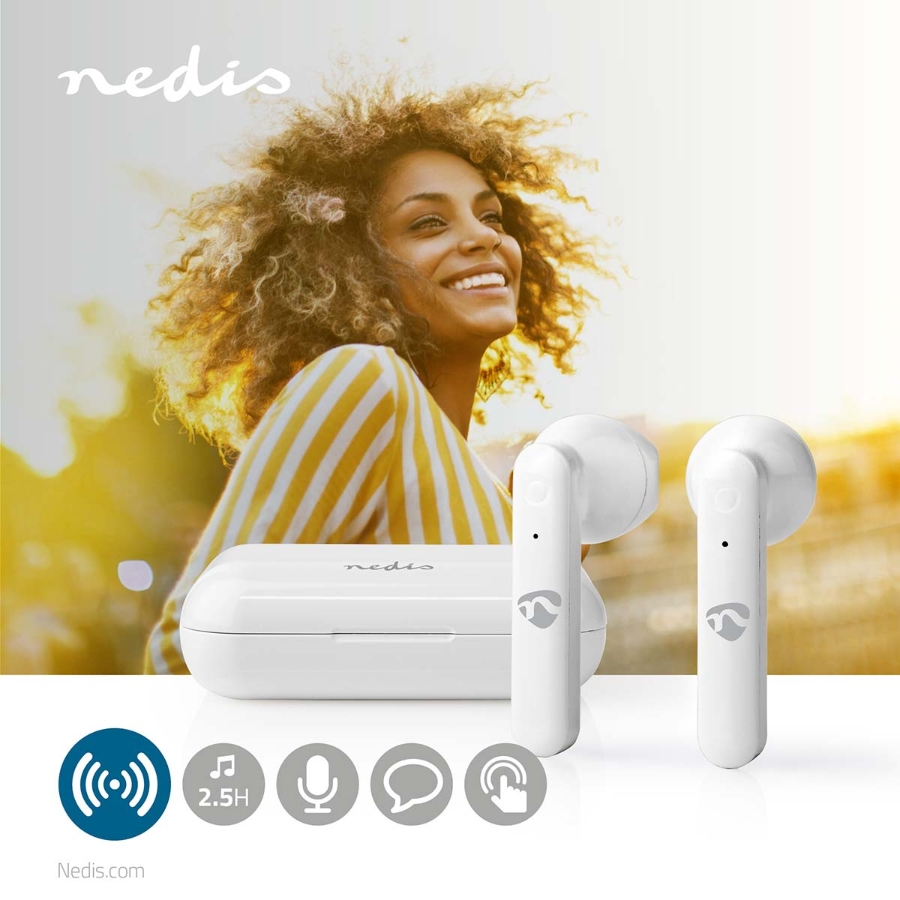 Nedis HPBT2052WT Vollständig drahtlose Kopfhörer Bluetooth®  max. Batteriespielzeit: 2.5 hrs  Berührungssteuerung 