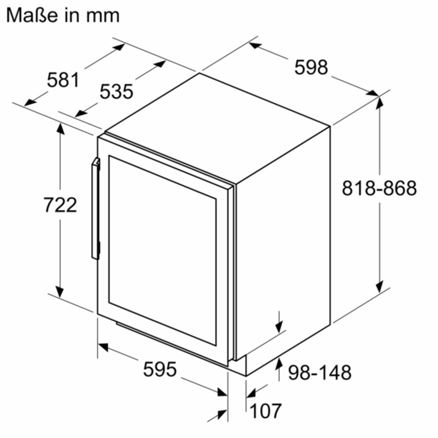Siemens KU21WAHG0 Weinlagerschrank Schwarz 108l für 44 Flaschen à 0.75l 