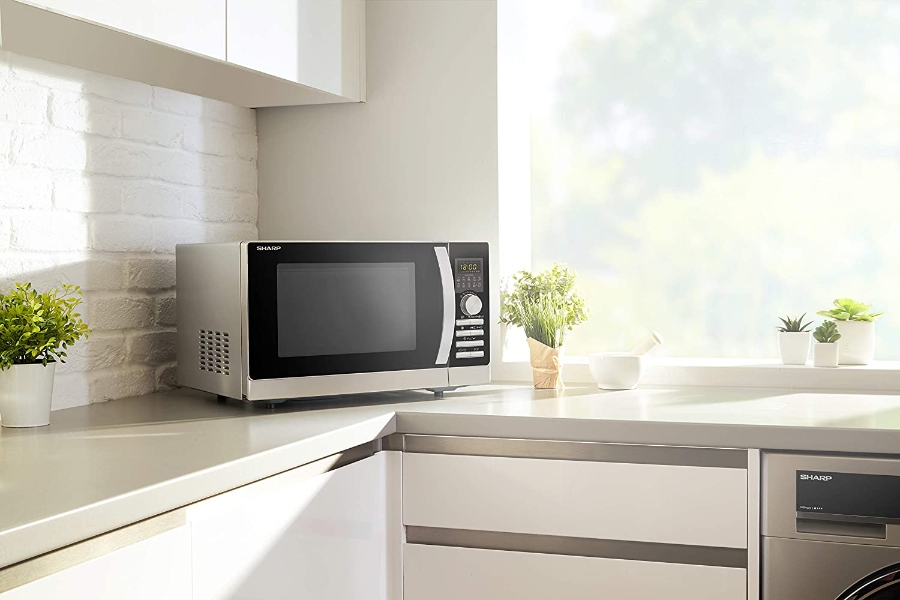 Sharp R843INW 3-in-1 Mikrowelle 800 W 25L, 1600 W Doppel Grill,Elektronik, Inverter Technologie,