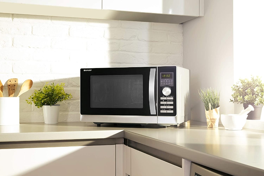 Sharp R843INW 3-in-1 Mikrowelle 800 W 25L, 1600 W Doppel Grill,Elektronik, Inverter Technologie,