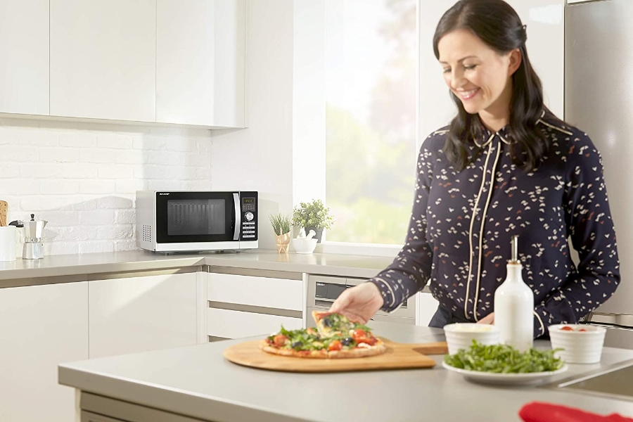 Sharp R843INW 3-in-1 Mikrowelle 800 W 25L, 1600 W Doppel Grill,Elektronik, Inverter Technologie,