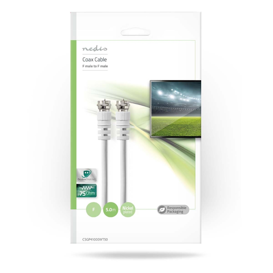 Nedis CSGP41000WT50 Satelliten- und Antennenkabel F Stecker | F Stecker | Vernickelt | 75 Ohm 