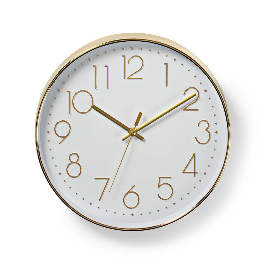 Nedis CLWA015PC30GD Wanduhr Durchmesser: 300 mm | Kunststoff | Gold / Weiss