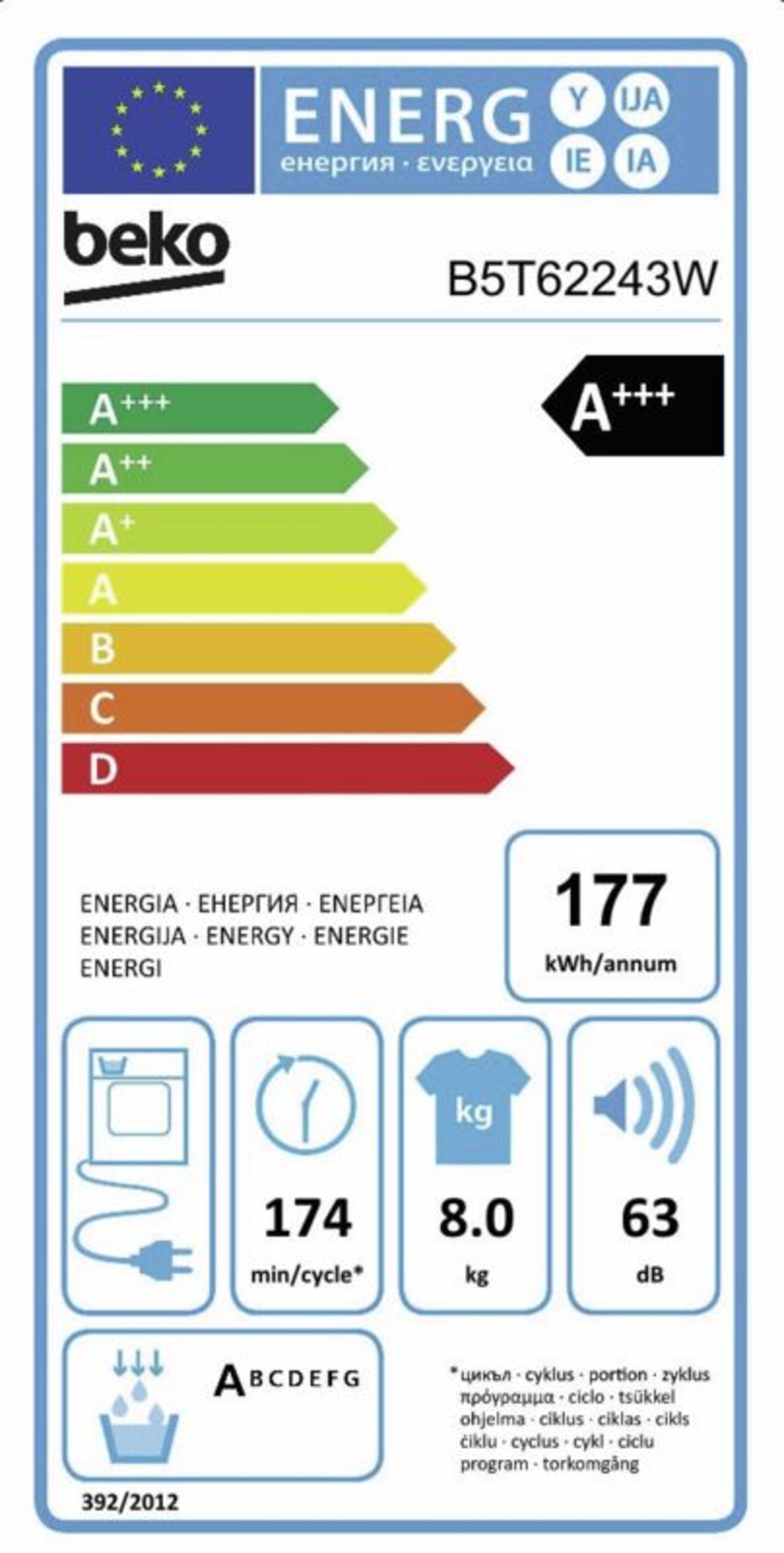 Beko B5T62243W Wärmepumpentrockner Stand Weiss A+++ 60cm,Anschlussmöglichkeit für direkten Kondenswasserablauf 